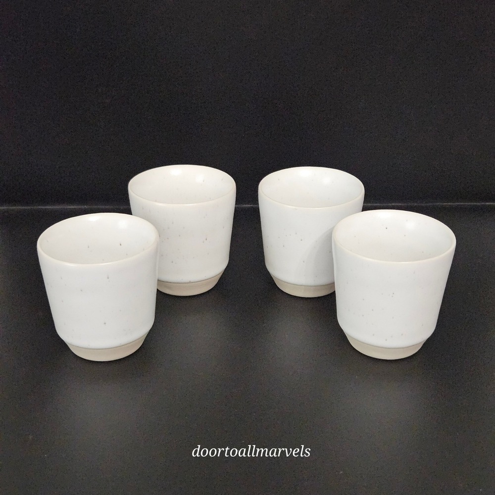 Fable Espresso Cups (4) Speckled White Portugal Pottery 2.5" Minimalist